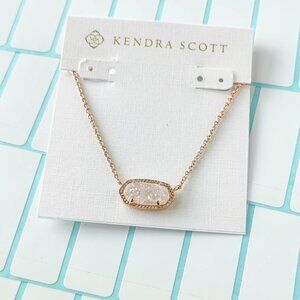 Kendra Scott Elisa Rose Gold Iridescent Drusy Pendant Necklace w/ dust bag